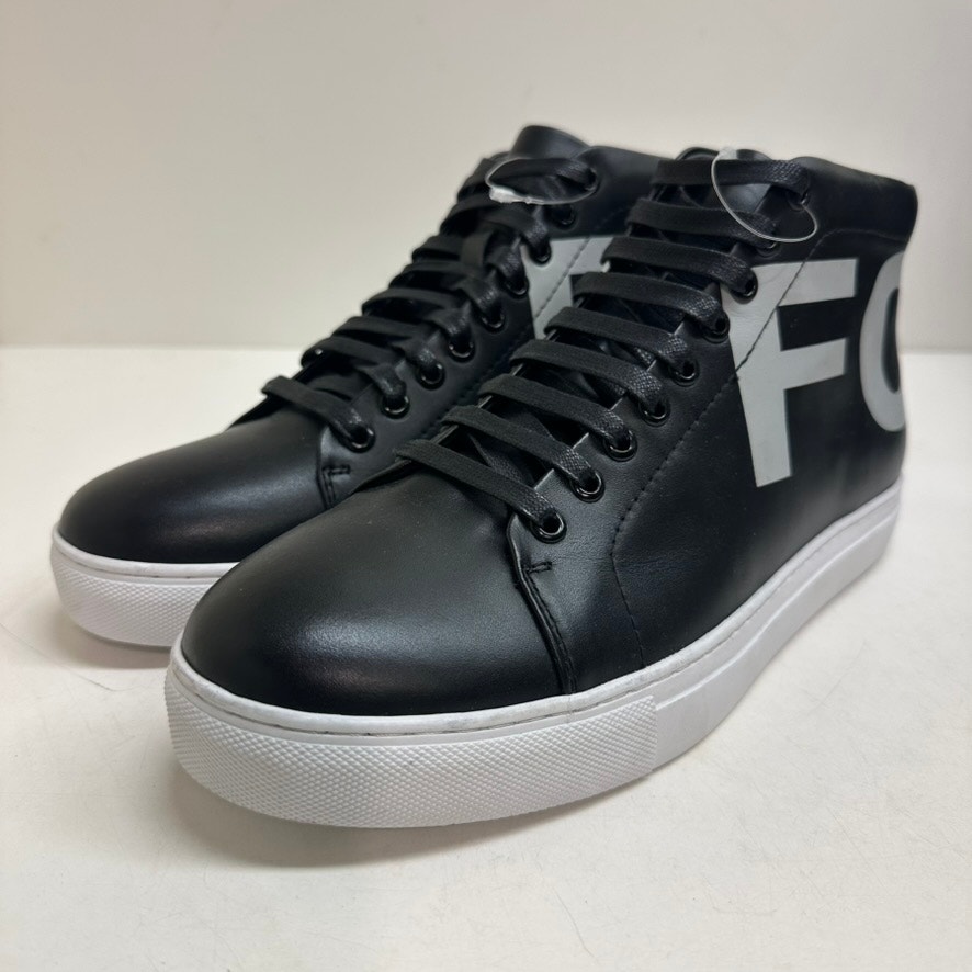 Nwot French Connection Triomphe Sneakers Black White Logo Leather High 9.5